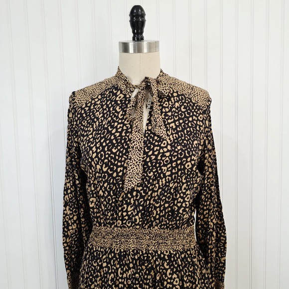 Zara Brown Ruffled Hem Long Sleeve Mini Dress Size M - Picture 8 of 9